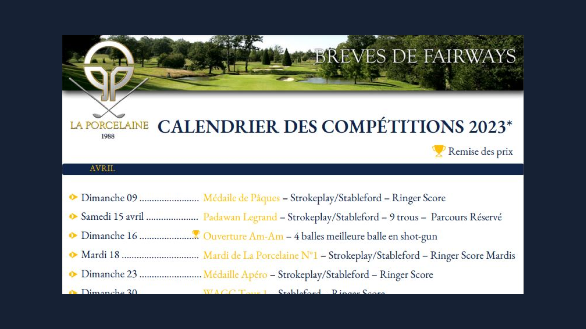 🏆Calendrier des Compétitions 2023